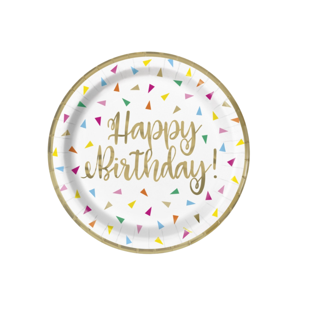 Bright Triangle Birthday "Happy Birthday" Round 7" Dessert Plates 8ct