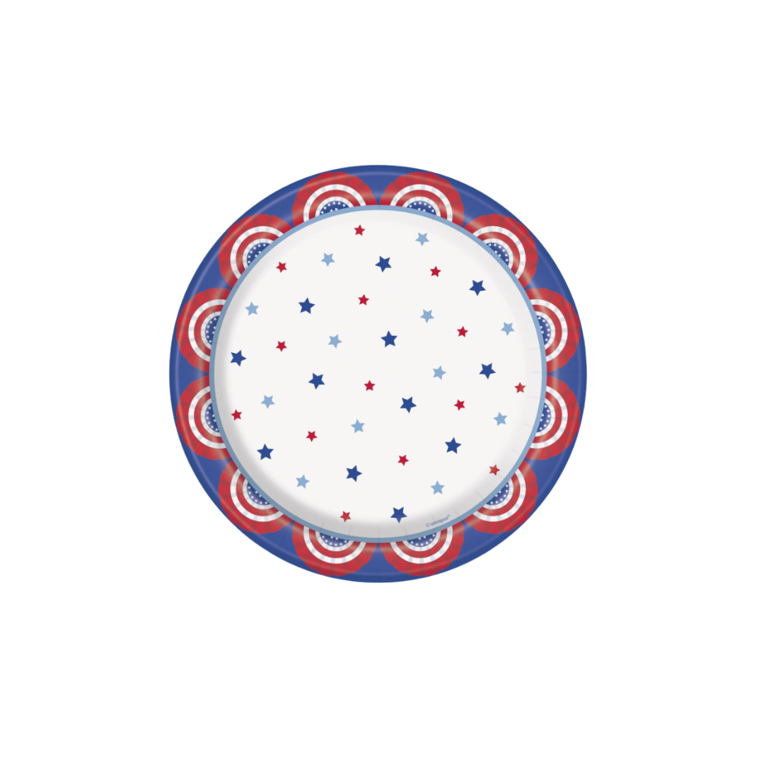 Classic Patriotic Round 7" Dessert Plates 12ct