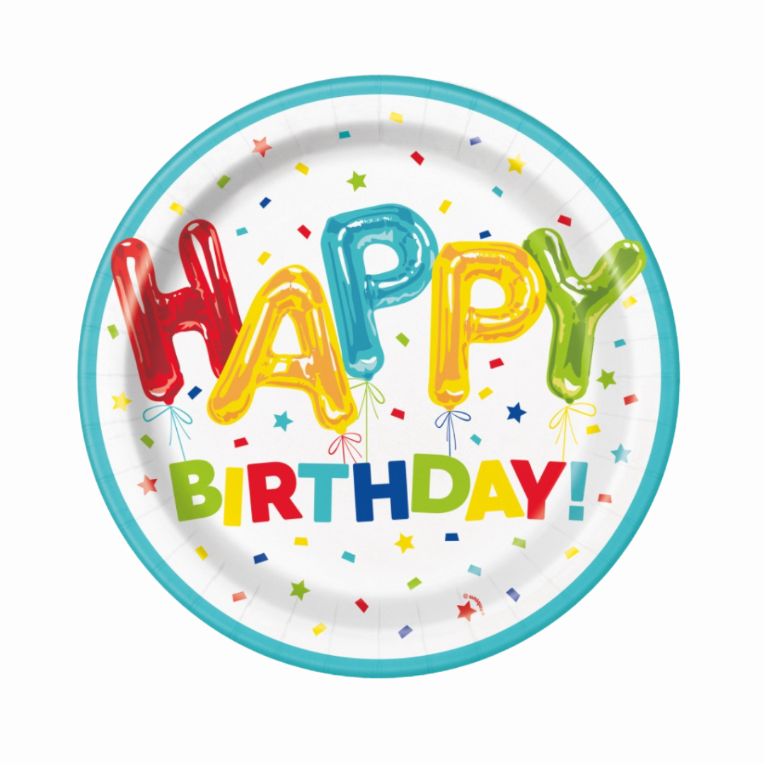 Happy Balloon Birthday Round 9" Dinner Plates 8ct