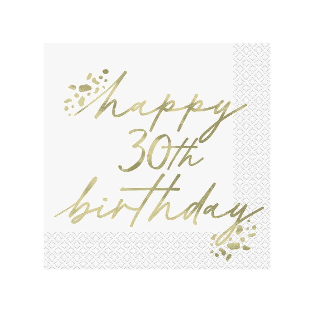 Gold Birthday "Happy 30th Birthday" Luncheon Napkins 16ct