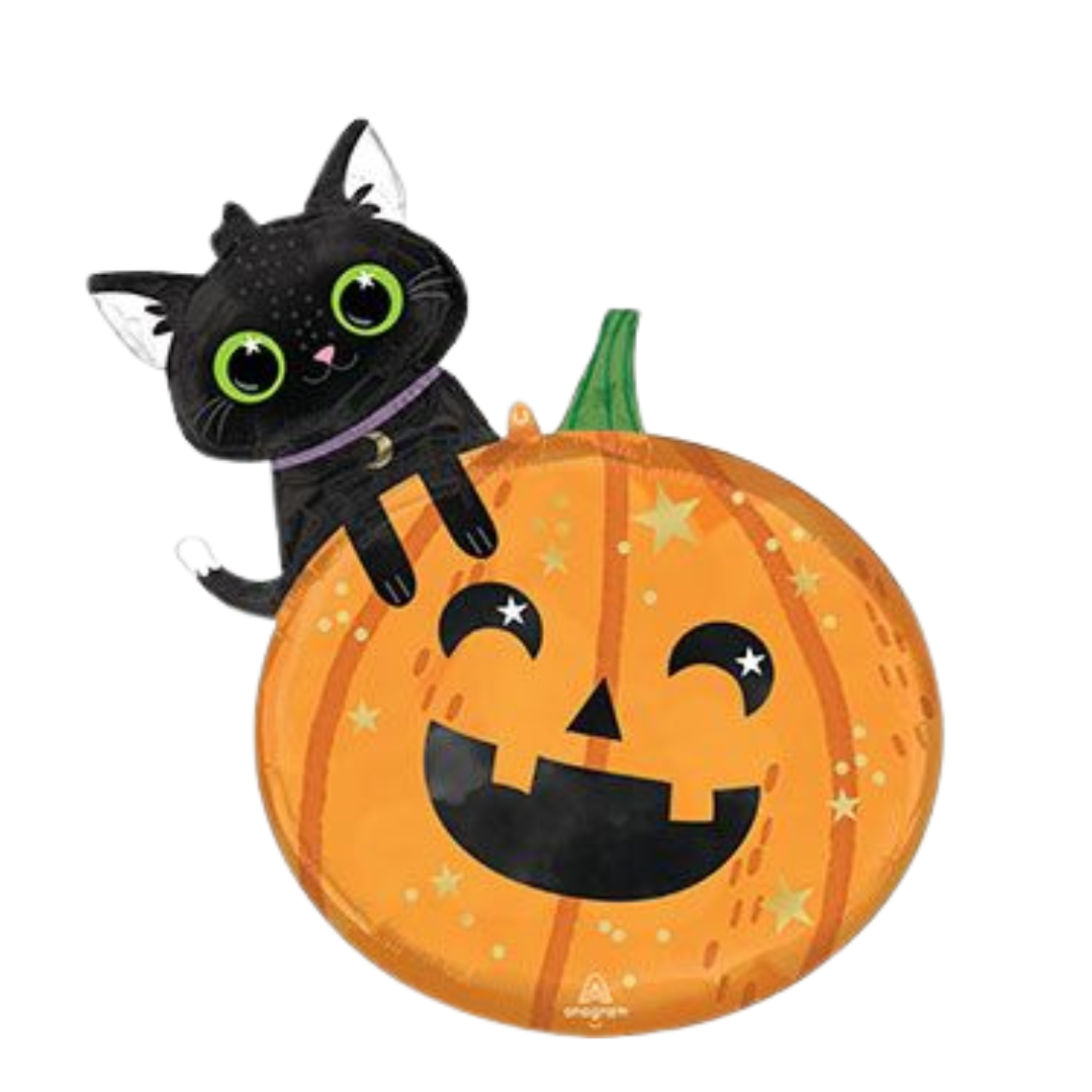 29" Halloween Cat & Pumpkin