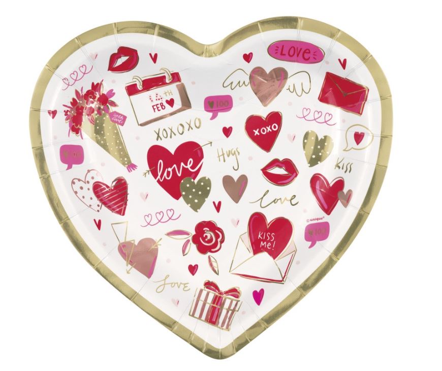Red & Pink Valentines Heart Shaped 8.25" Dessert Plate 8ct - Foil Board