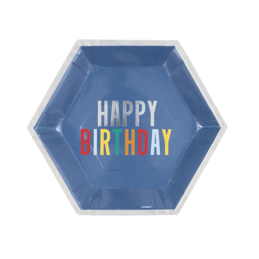 Happy Birthday Dots Hexagon Shaped 9.25" Plates 8ct