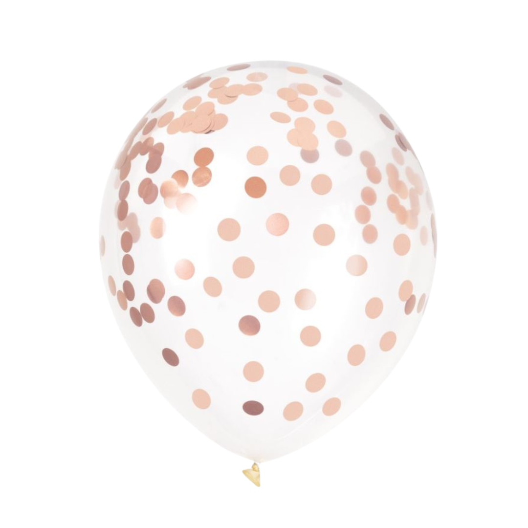Rose Gold Foil Confetti Filled 12" Clear Latex Balloons 6ct