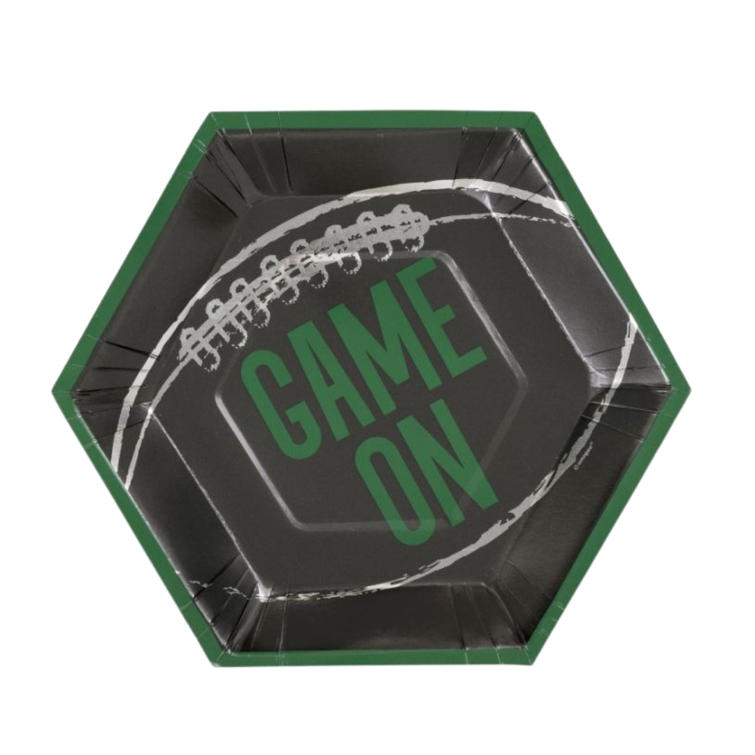 Kickoff Football "Game On" Hexagon Shaped 9.25" Plates 8ct - Foil Stamping