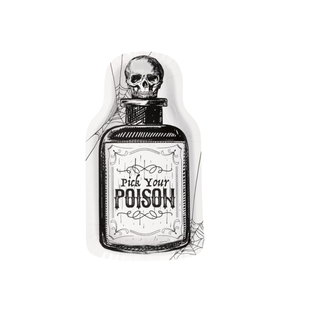 Sketchy Skull "Pick Your Poison" Bottle-Shaped Plates 8ct