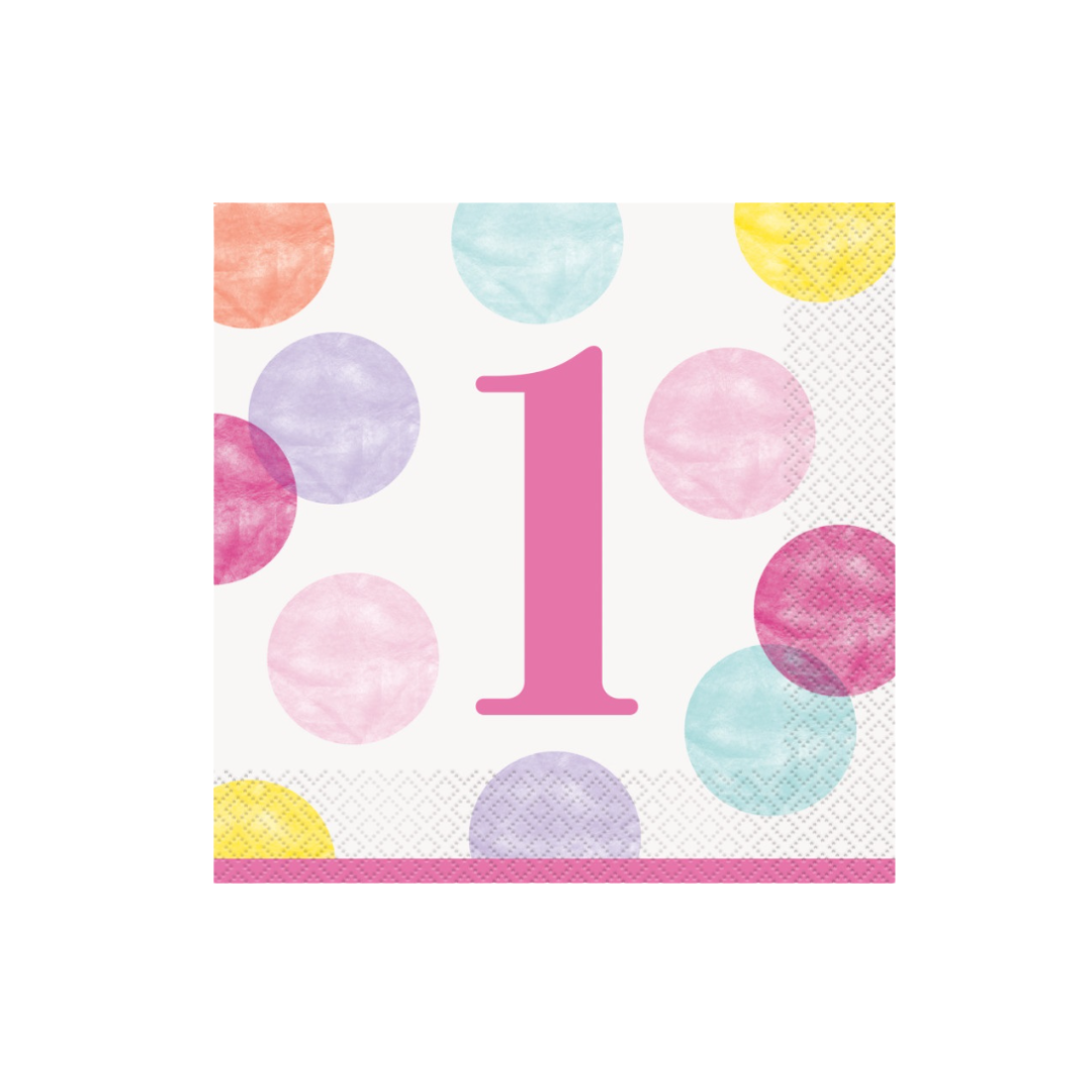 Pink Dots 1st Birthday Luncheon Napkins 16ct