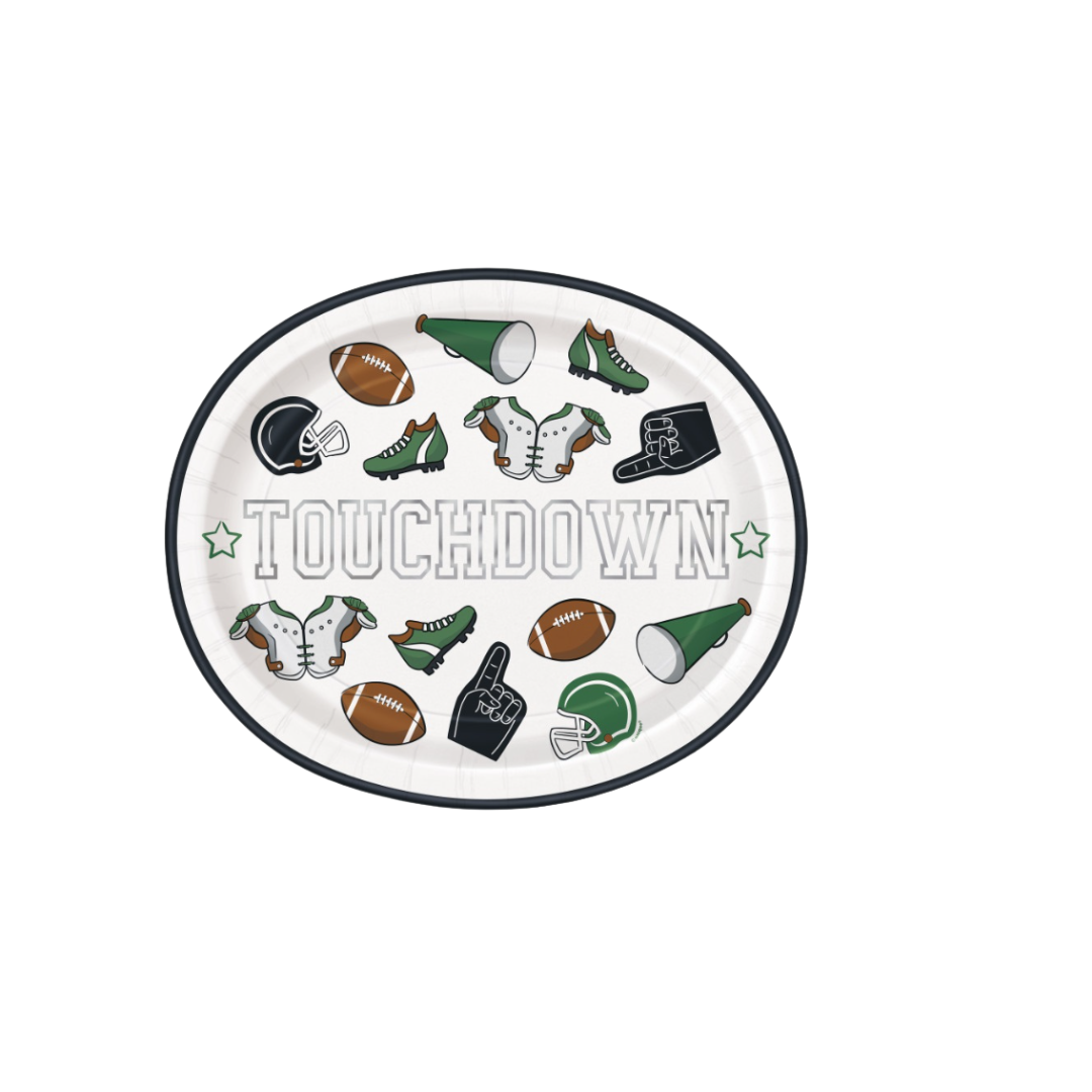 Game Face Football "Touchdown" Oval 12" Plates 8ct