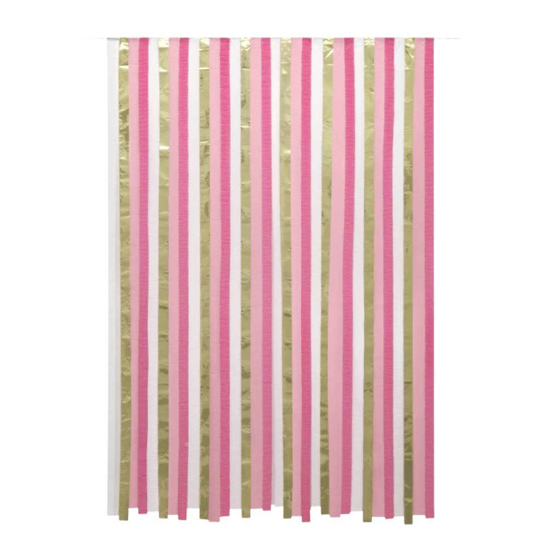 Pink Crepe and Gold Foil Streamers Photo Backdrop 70" x 48"