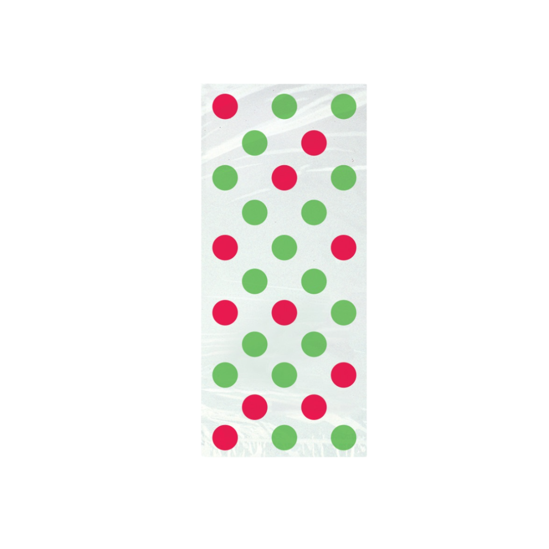 Red & Green Dots Cellophane Bags 20ct