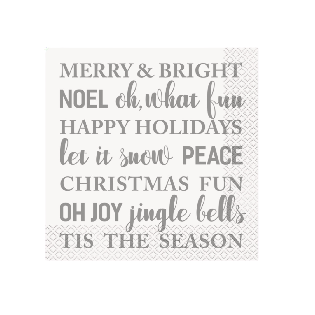Silver & Gold Holiday Snowflakes Merry and Bright Luncheon Napkins 16ct