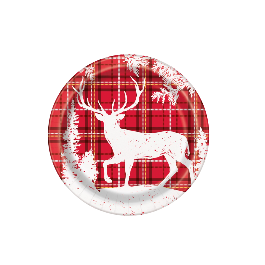 Plaid Deer Christmas Round 9" Dinner Plates 8ct