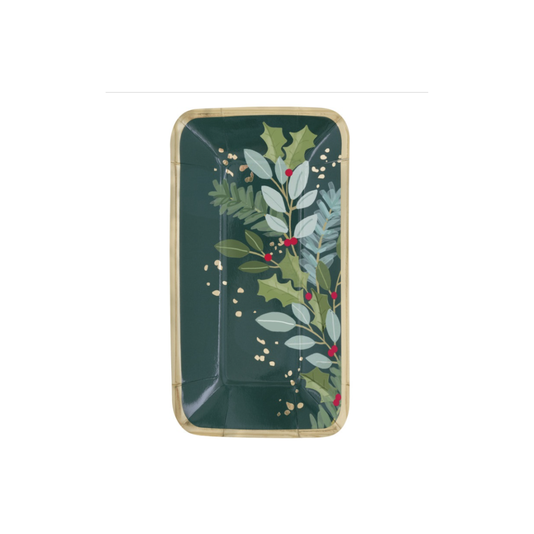 Holly Days Christmas 9" x 5" Appetizer Plate 8ct - Foil Stamping