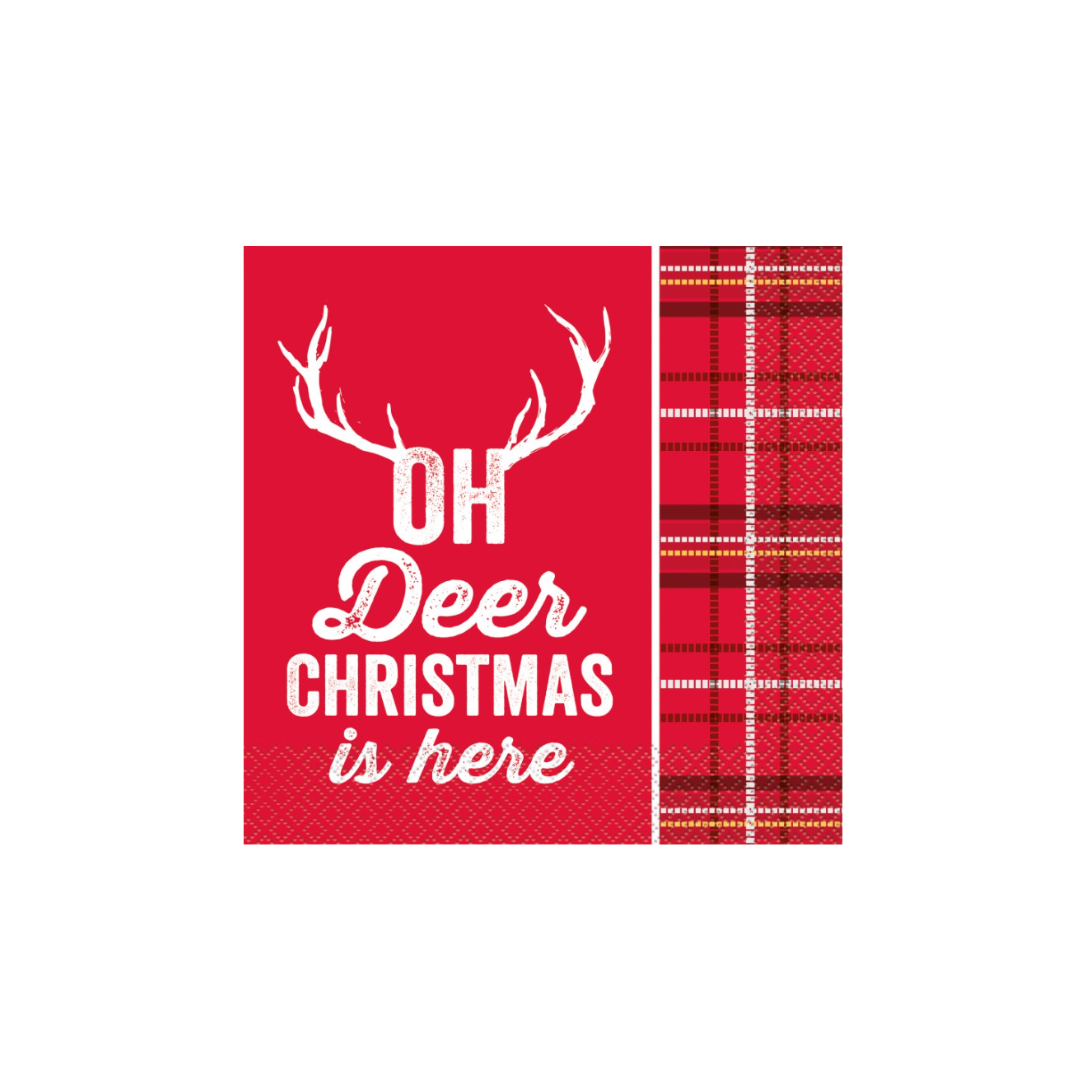 Plaid Deer Christmas Luncheon Napkins 16ct