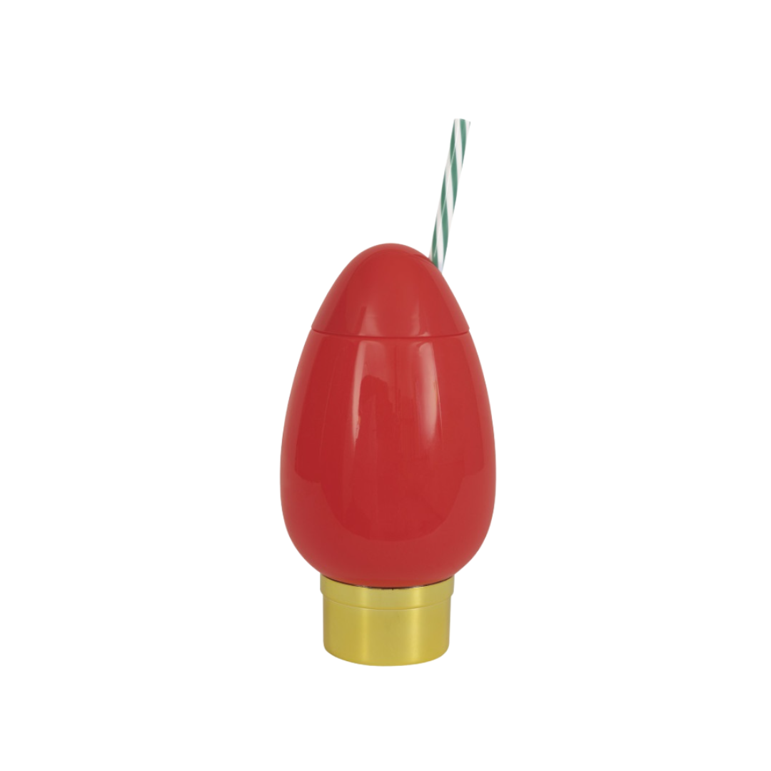 Red Christmas Bulb-Shaped 21oz Plastic Tumbler with Straw