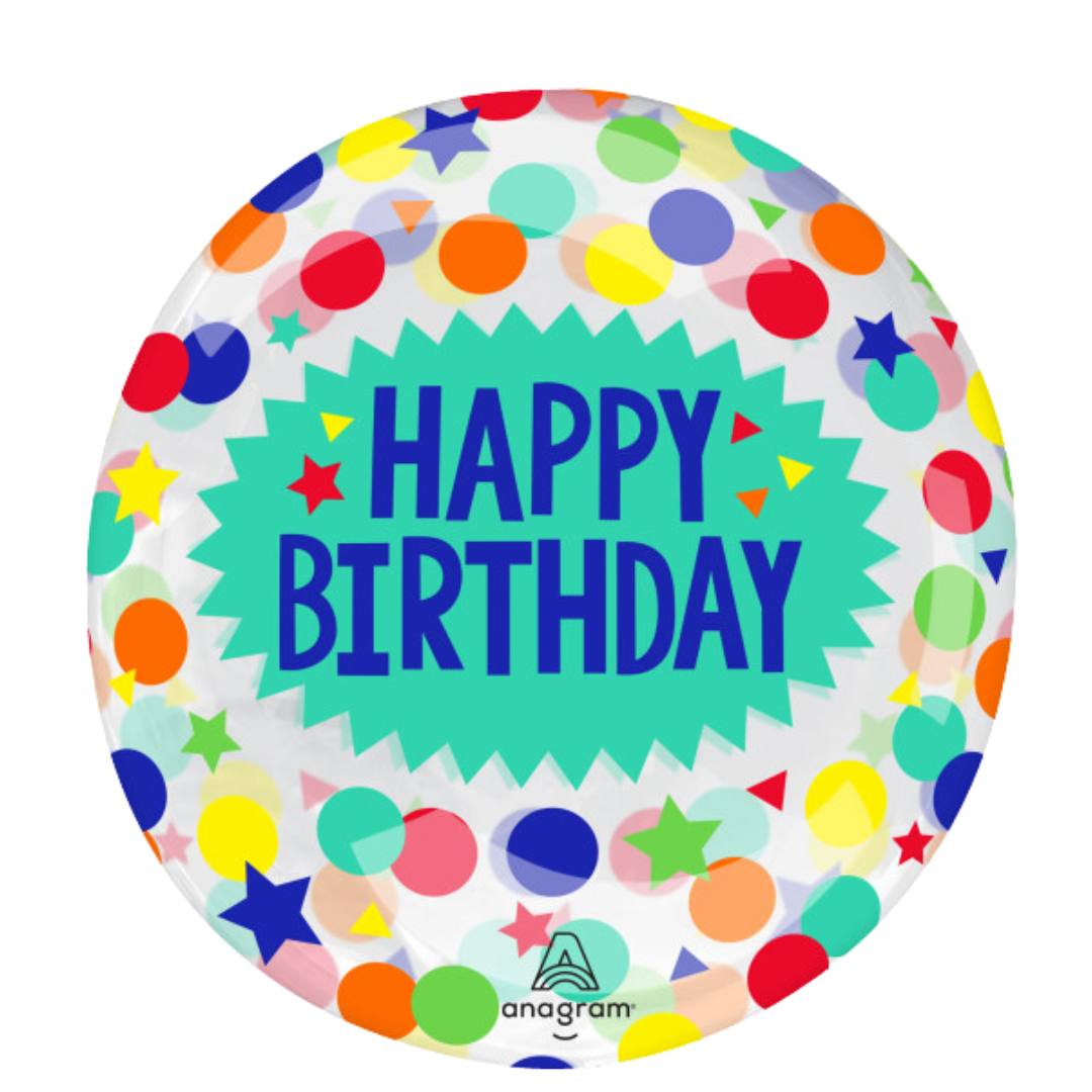 16"A Clearz Printed Happy Birthday Dots & Stars