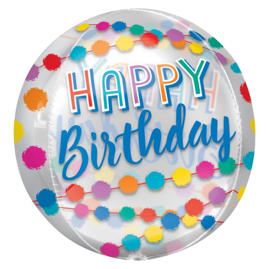 16"A Happy Birthday Clear Rainbow Puff Orbz