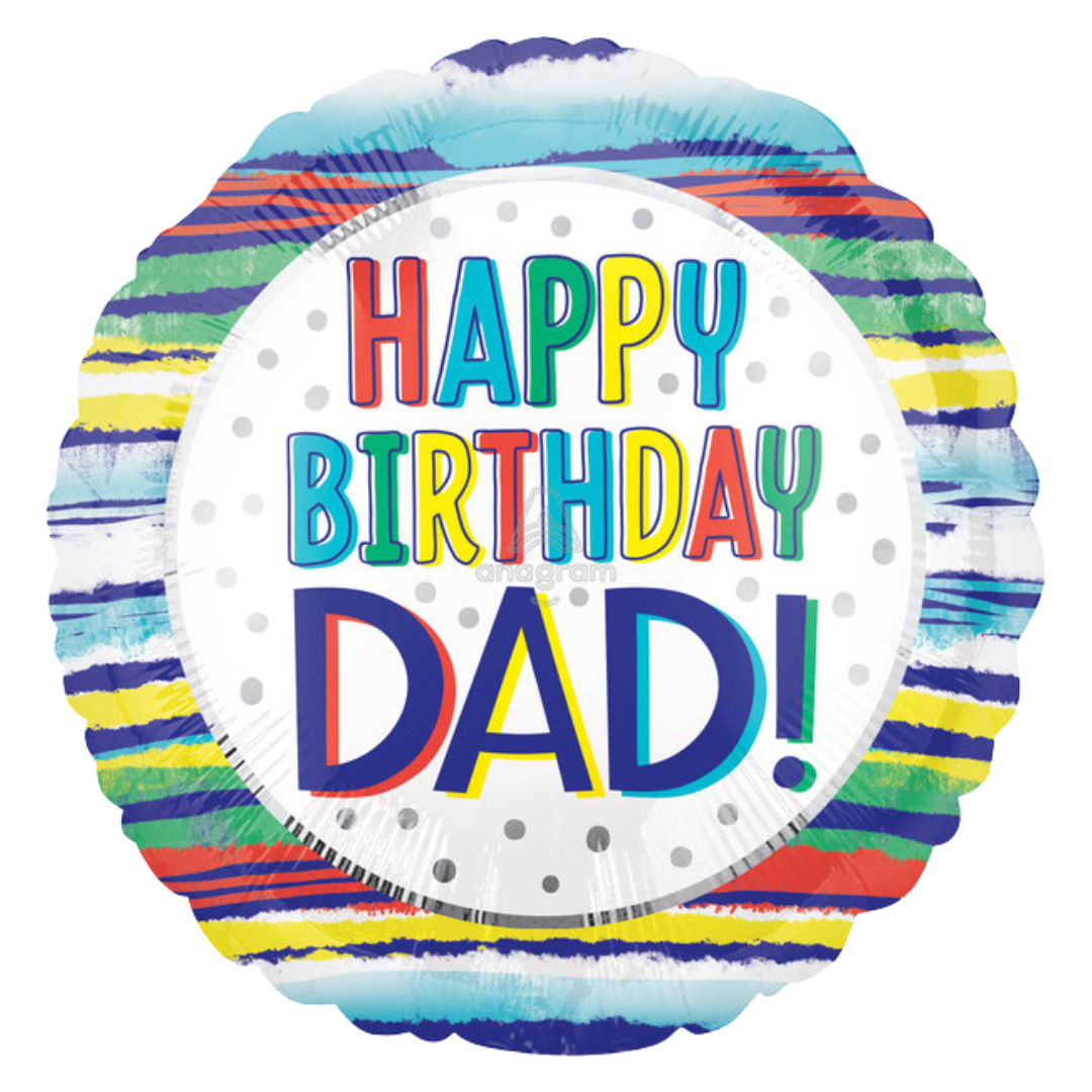 18"A Happy Birthday Dad Pianted Stripes