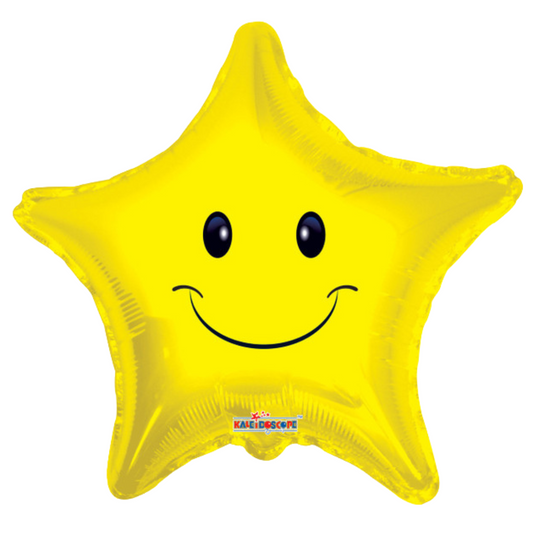 18" Star Smiley Face Yellow Flat