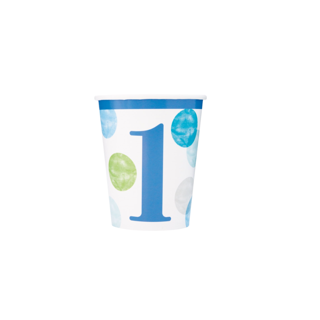 Blue Dots 1st Birthday 9oz Paper Cups 8ct