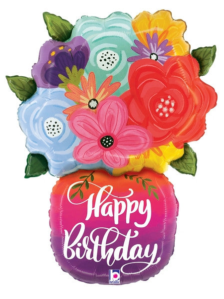 29"S Happy Birthday Bright Flower Vase