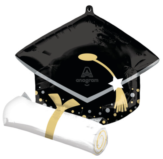 25" Grad Cap With Diploma Black & White