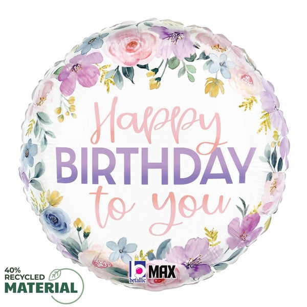 18"S Happy Birthday Floral Watercolor