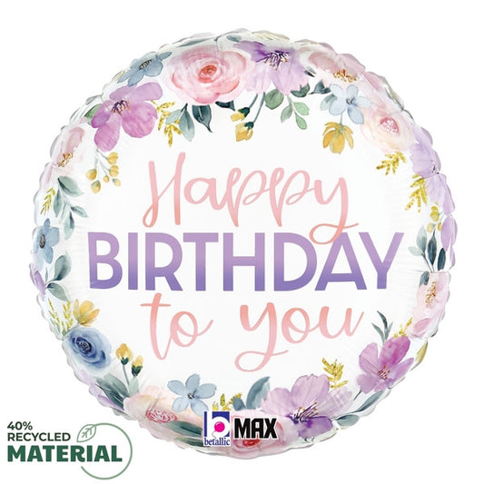 18"S Happy Birthday Floral Watercolor