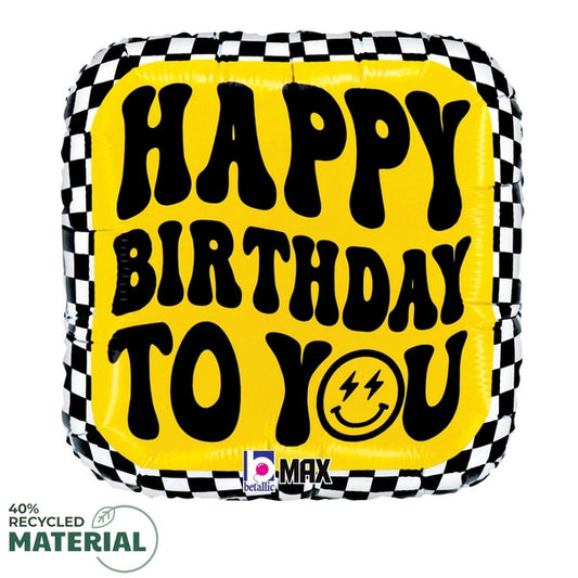18"S Happy Birthday Smiley Checkerboard