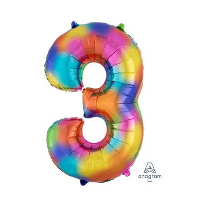 34" Rainbow Number Foil Balloons