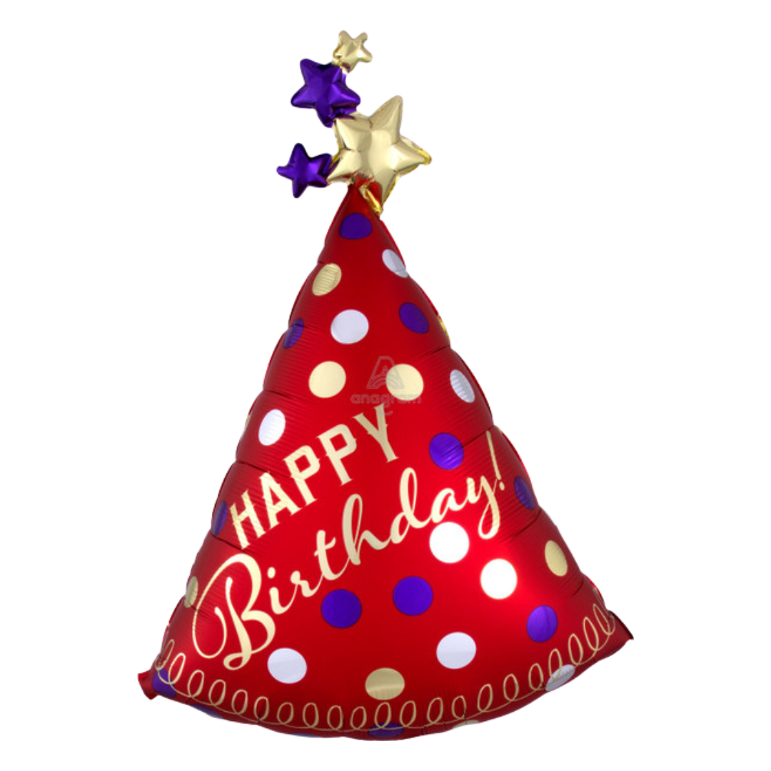 36"A Happy Birthday Party Hat Red Satin