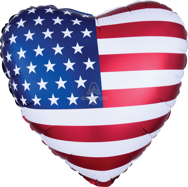 18"A American Flag Heart Satin Infused