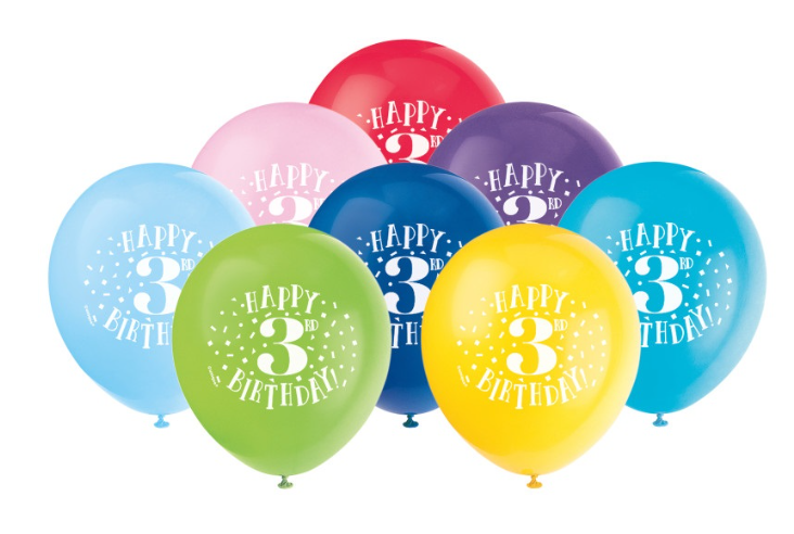 Fun Happy 3rd Birthday 12" Latex Balloons 8ct