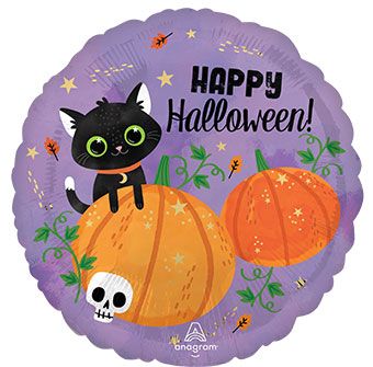 18" Halloween Cat And Pumpkins