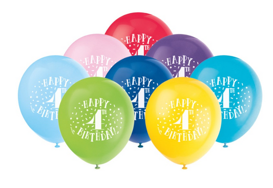 Fun Happy 4th Birthday 12" Latex Balloons 8ct
