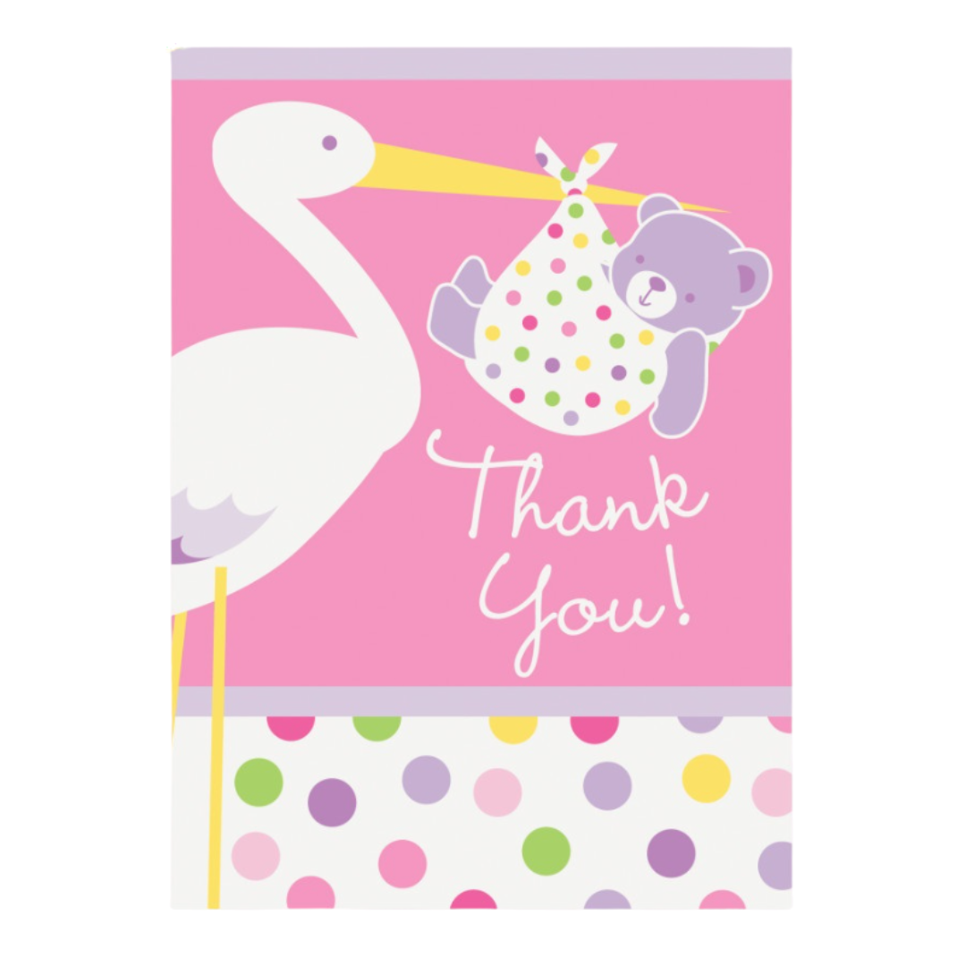 Baby Girl Stork Thank You Notes