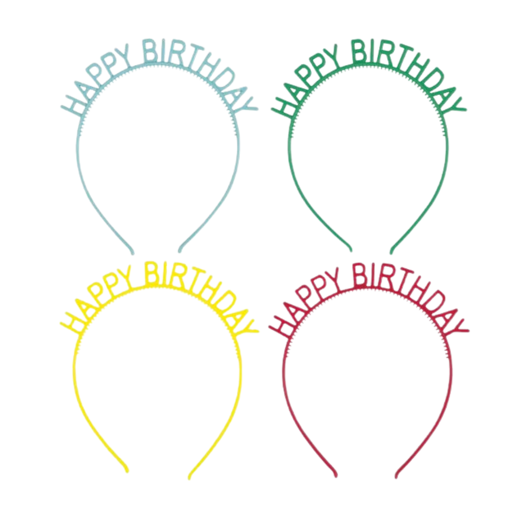 Assorted Colors Cheerful Happy Birthday Headbands 4ct