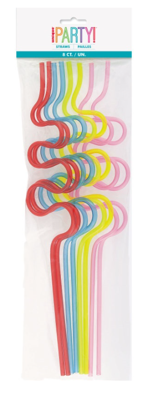 Reusable Plastic Squiggle Straws 12" 8ct