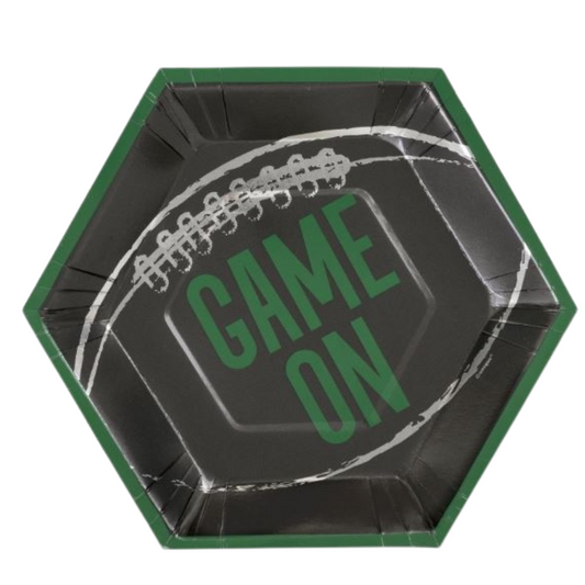 Kickoff Football "Game On" Hexagon Shaped 9.25" Plates 8ct - Foil Stamping