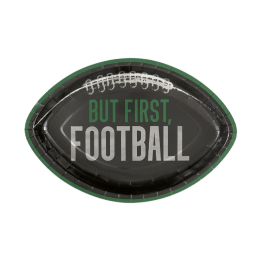 Kickoff Football "But First Football" Shaped 12" Plates 8ct - Foil Stamping