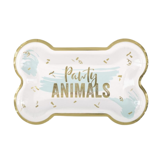 Pawty Animals Bone-Shaped 10" Plates 8ct - Foil Stamping