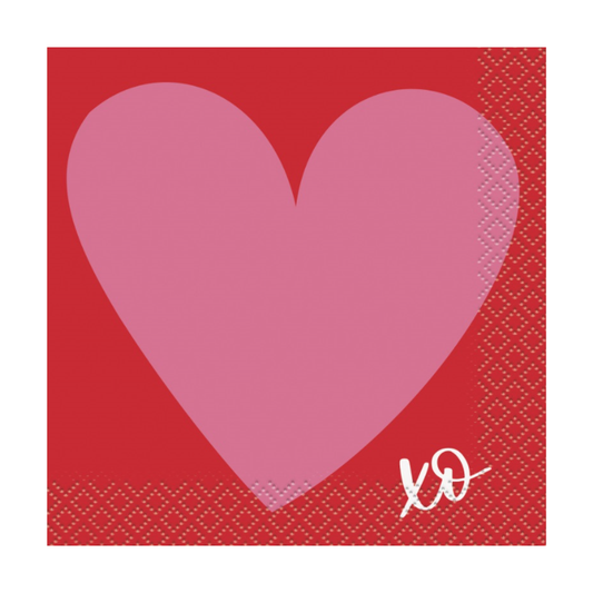 Fluttering Hearts "XO" Beverage Napkins 16ct