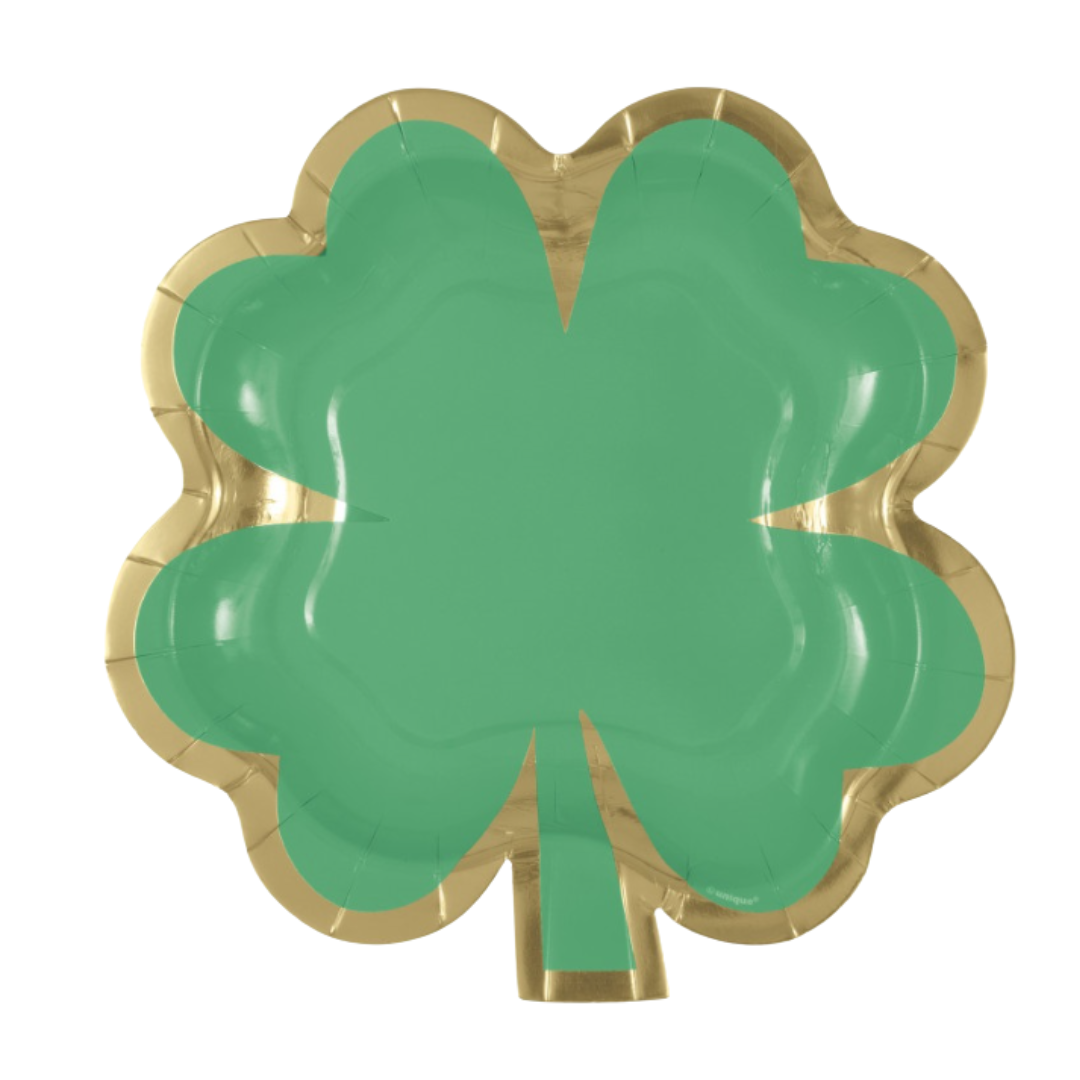 Charming Shamrock Shaped 8.25" Dessert Plates 8ct - Foil Stamping