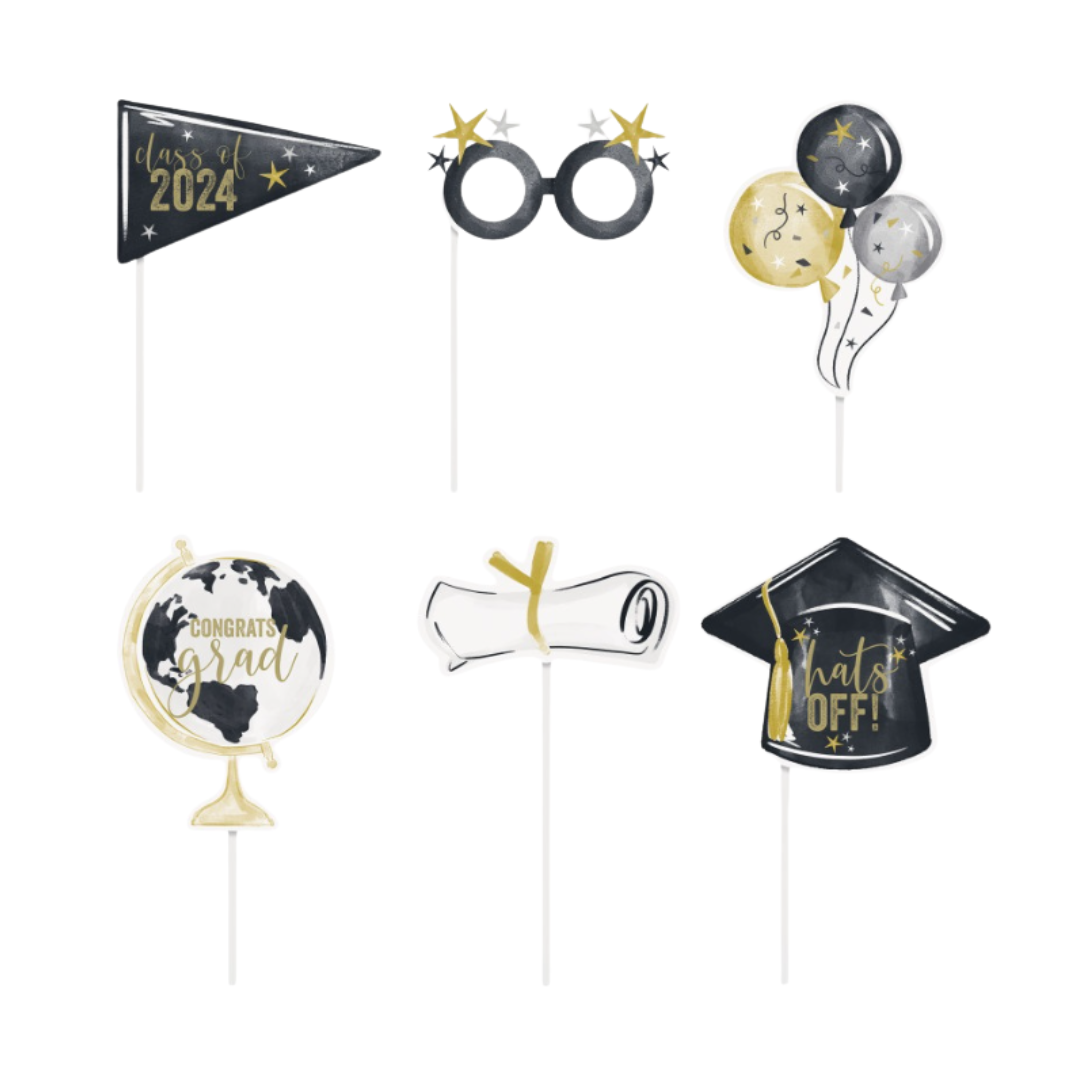 Golden Star Graduation 2024 Photo Booth Props 6ct