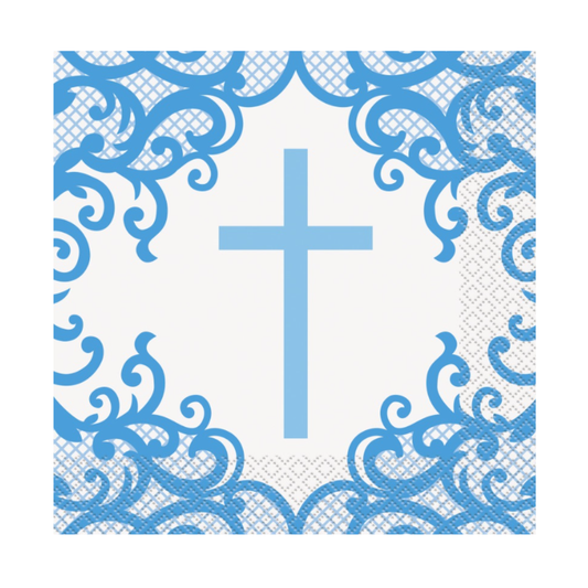 Fancy Blue Cross Luncheon Napkins 16ct