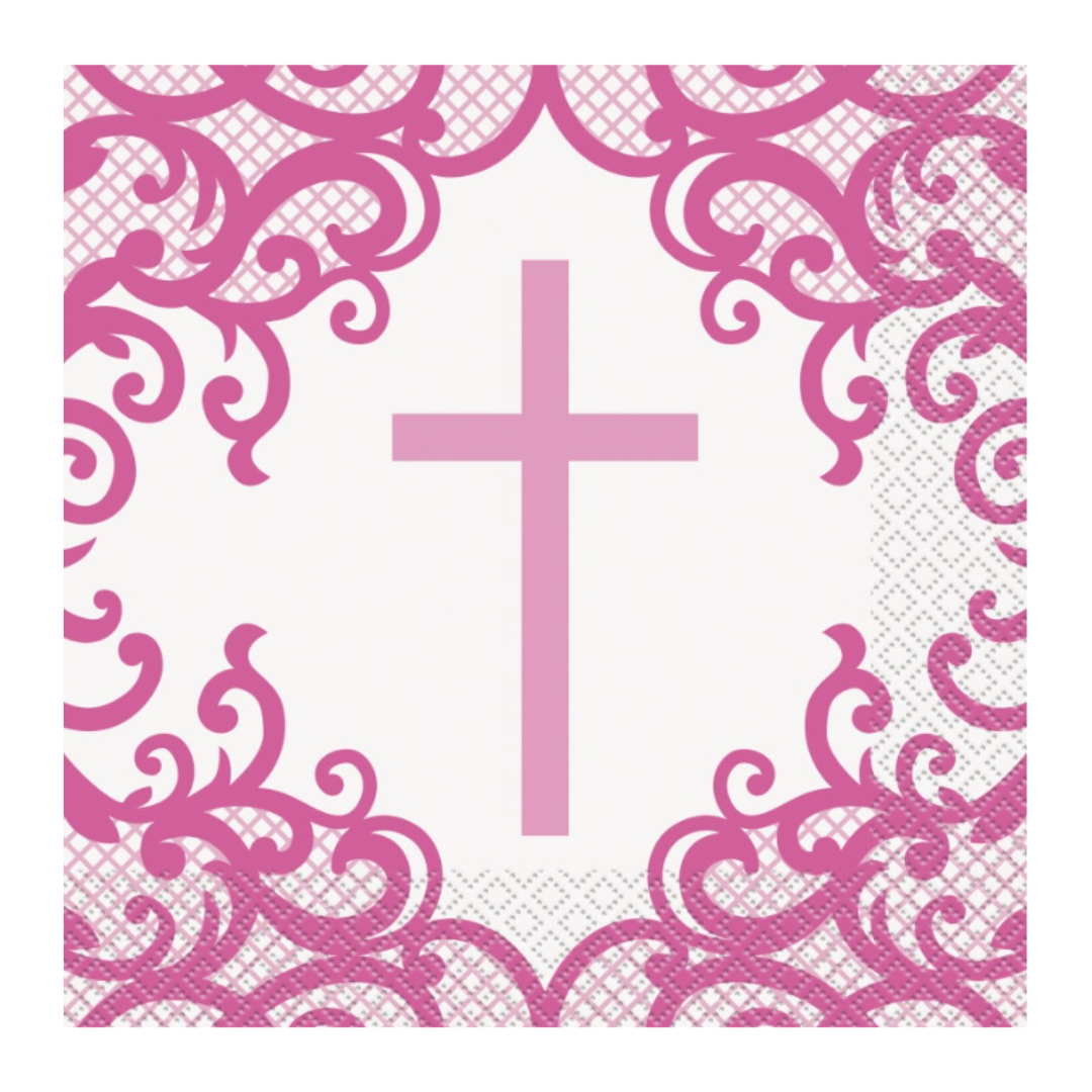 Fancy Pink Cross Luncheon Napkins 16ct