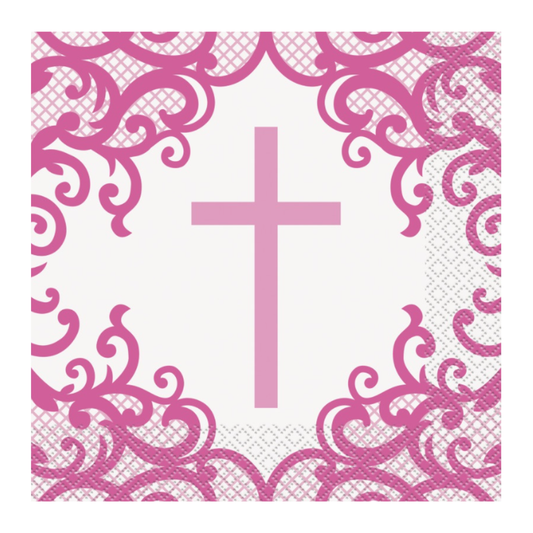 Fancy Pink Cross Luncheon Napkins 16ct
