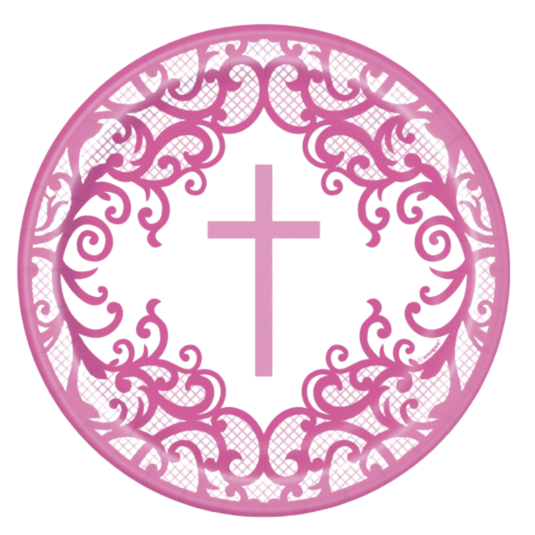 Fancy Pink Cross Round 7" Dessert Plates 8ct