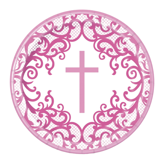 Fancy Pink Cross Round 9" Dinner Plates 8ct