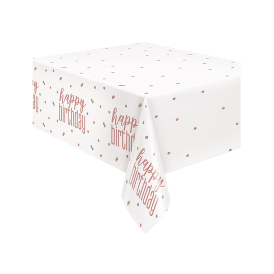 Glitz Rose Gold "Happy Birthday" Plastic Table Cover  54"x84"